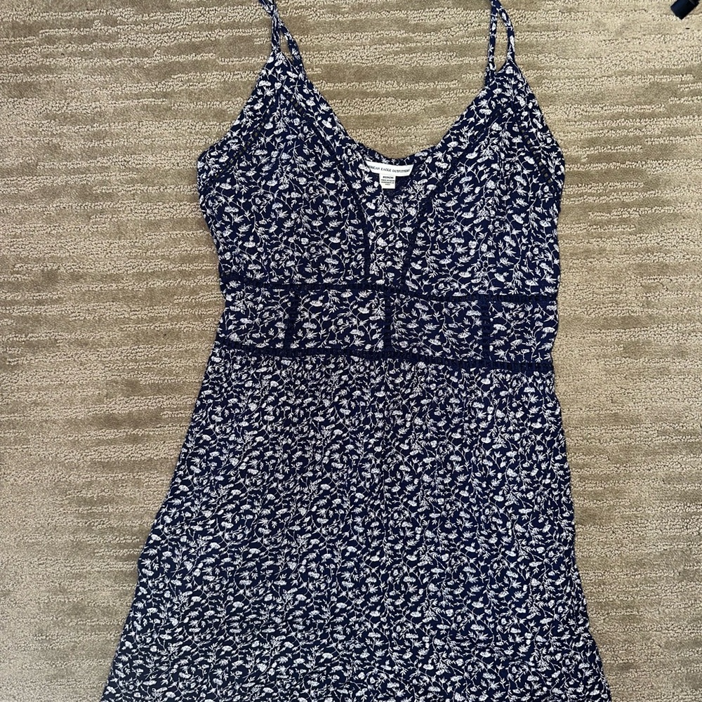 AE Navy and White Floral Romper